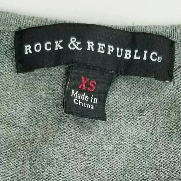 Rock & Republic XS Green Black Gray Camo Style Lg Sleeve Cross Crew Neck Sweater - Picture 3 of 7